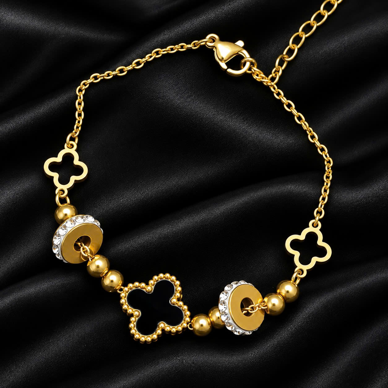 Vòng tay van cleef đá đen xen kẽ vòng kim cương màu vàng_thumbnail_1