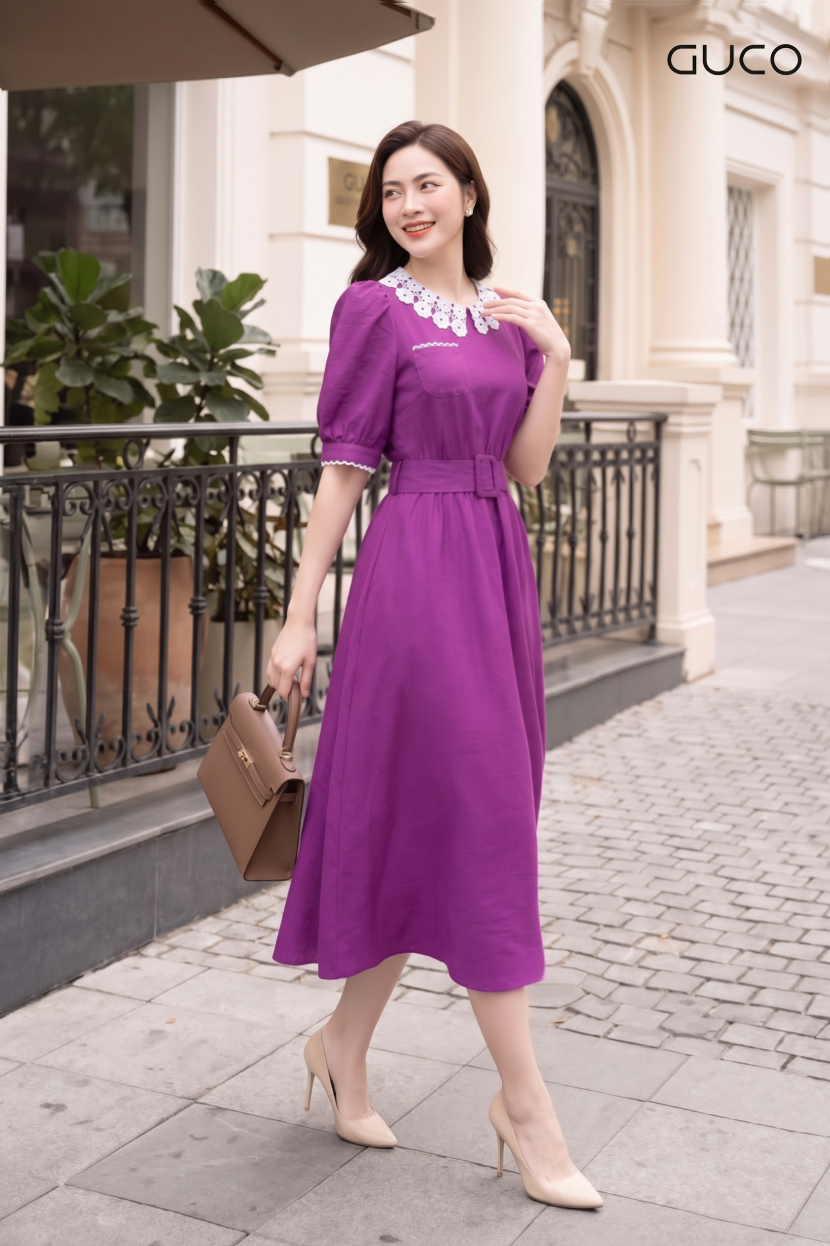 Đầm Công Sở Tím Cánh Sen Phối Cổ Ren Trắng - 5282_thumbnail_3