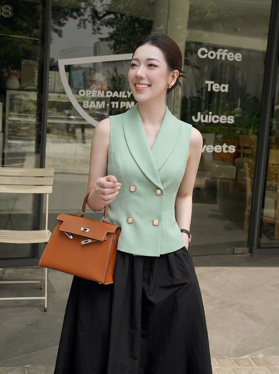 Áo gile công sở 26112 xanh cốm
