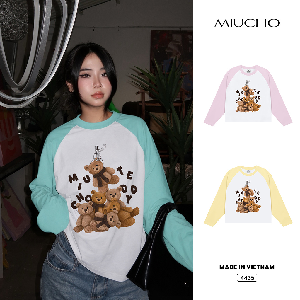 Áo thun tay dài form boxy hội gấu bông Miucho 4435