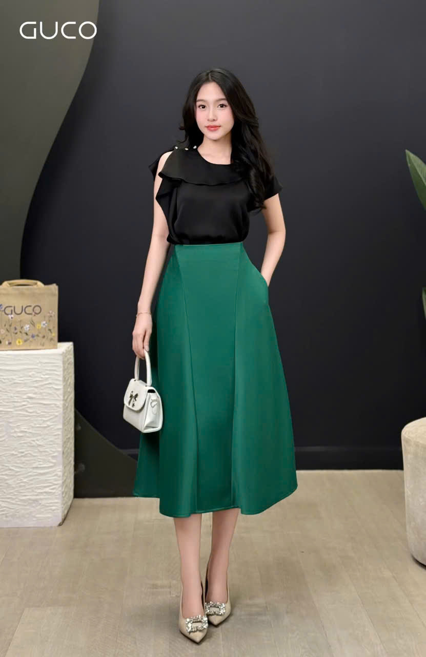 CHÂN VÁY XÒE RÁP MẢNH - XANH