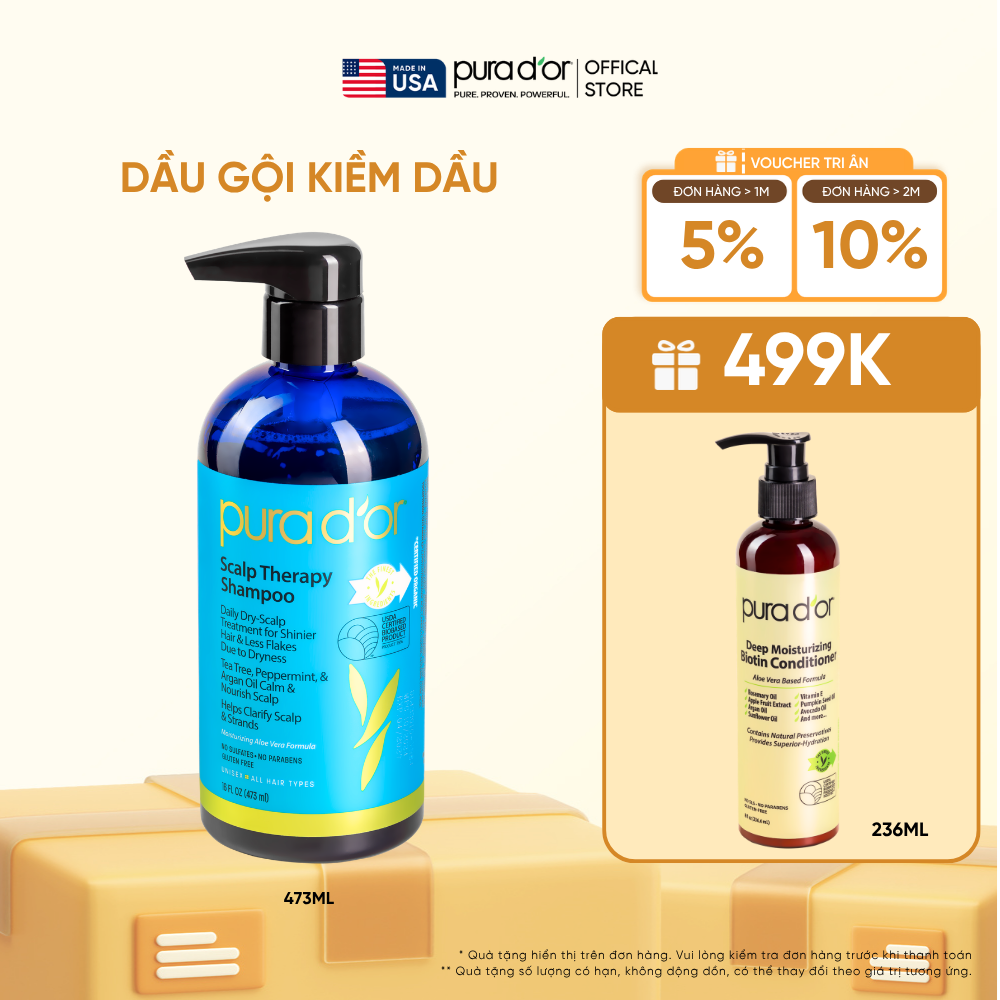 Dầu gội Pura D'or Scalp Therapy Giúp Dịu Da, Làm Sạch Tóc Và Dưỡng Ẩm 473ml