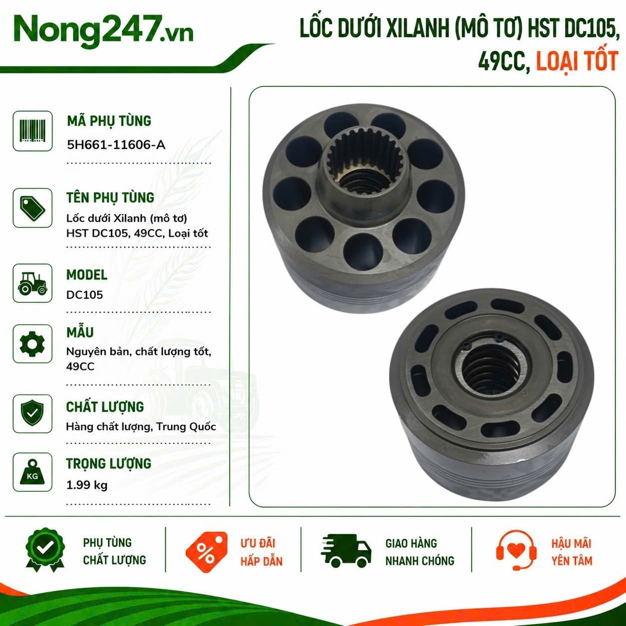 Lốc dưới Xilanh (mô tơ) HST DC105, 49CC, Loại tốt