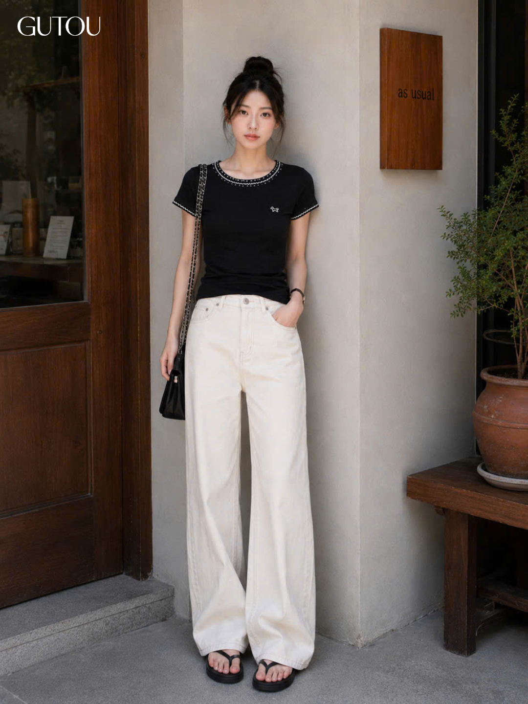 [ GUTOU ] Áo Thun Slim Fit Viền Nổi Phối Họa Tiết_thumbnail_10