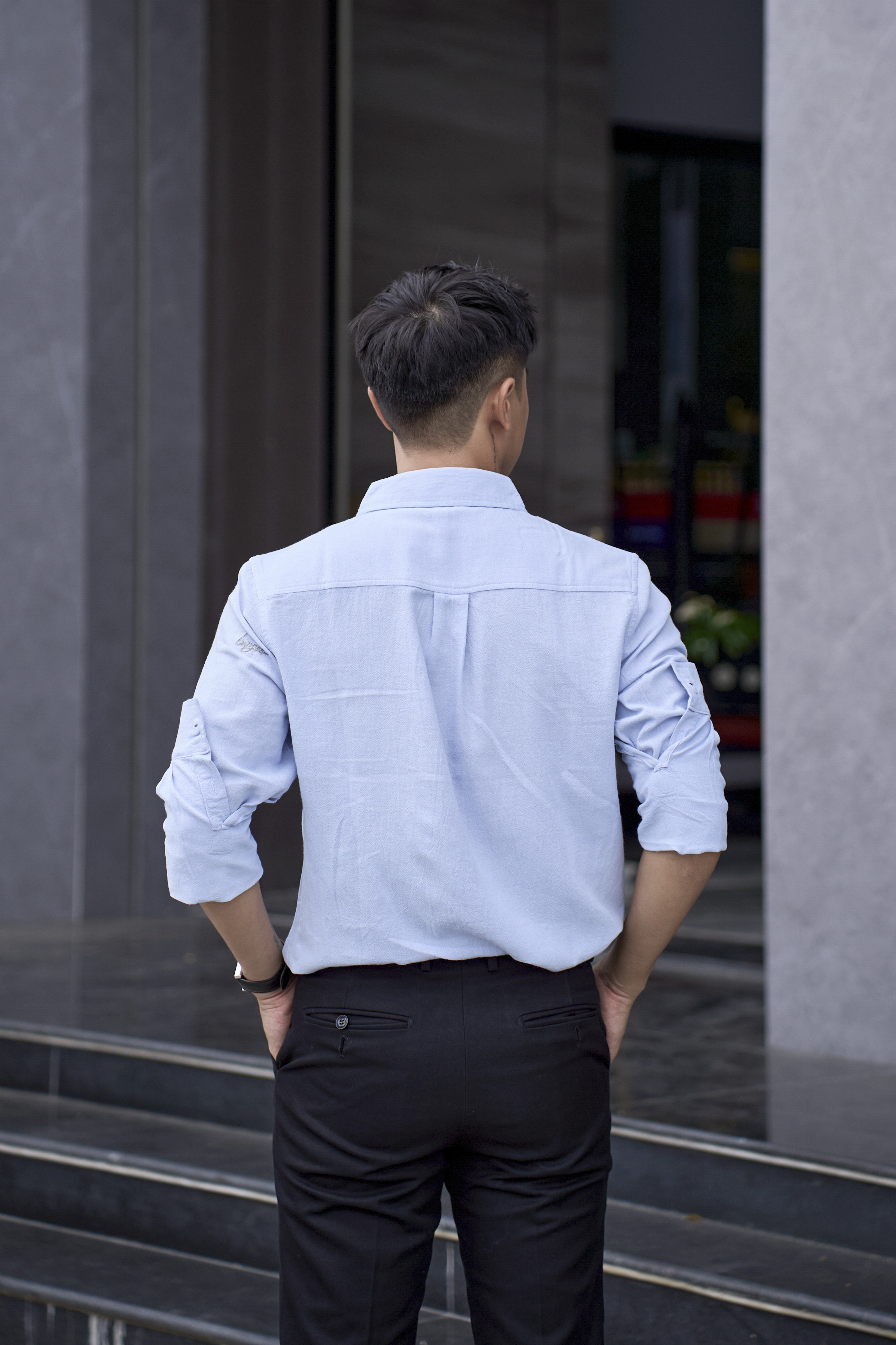 SA127 - Áo sơ mi nam dài tay cotton 100% phong cách Nhật Bản, form rộng, thêu chữ nghệ thuật, màu Trắng/Xanh Dương_thumbnail_9