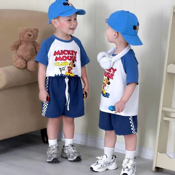 Set bộ da cá xanh trắng mickey kèm mũ