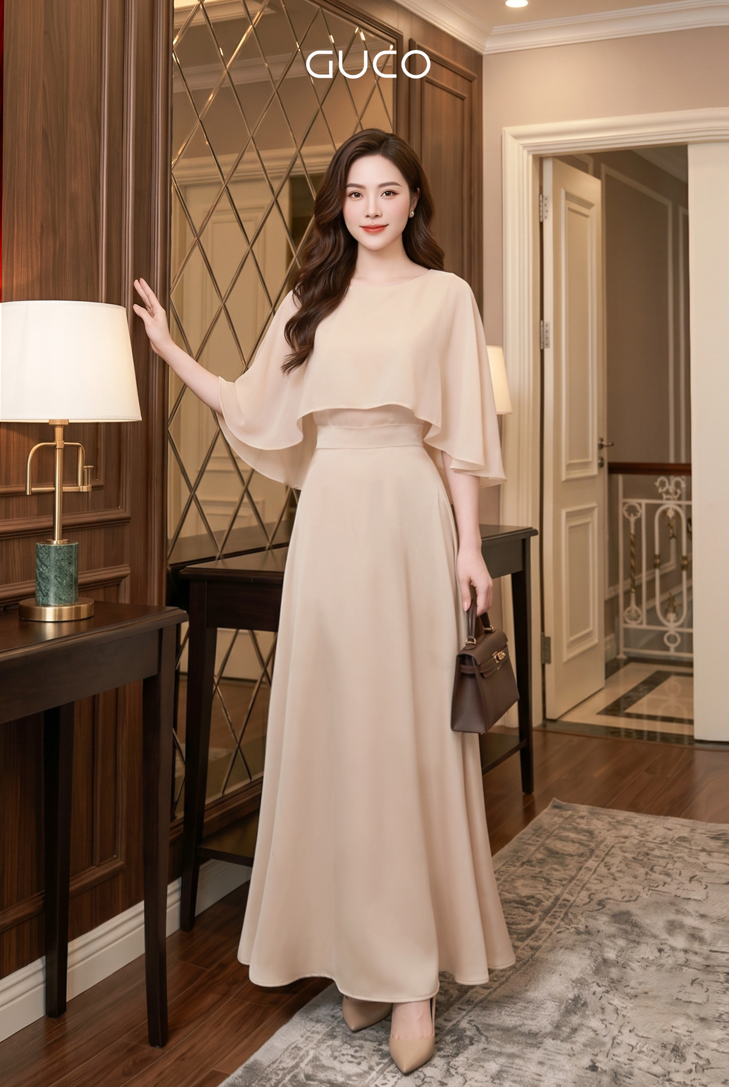 Đầm Dự Tiệc Kem Phối Áo Choàng - 5252