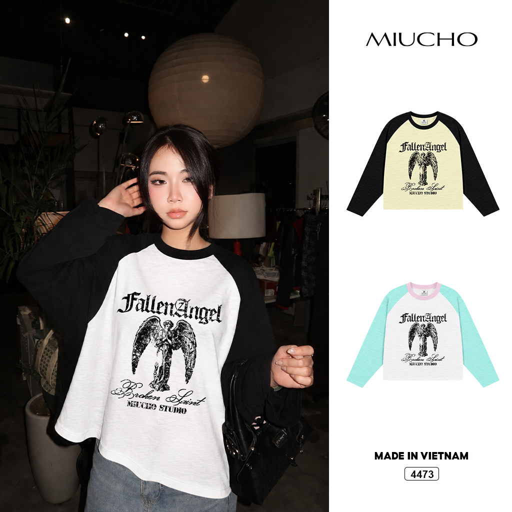 Áo thun form boxy tay dài cổ tròn Hàn Quốc Miucho 4473