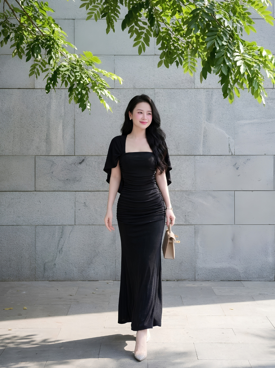 G63 - Đầm Cổ Vuông Tay Choàng Cánh Tiên Cao Cấp_thumbnail_3