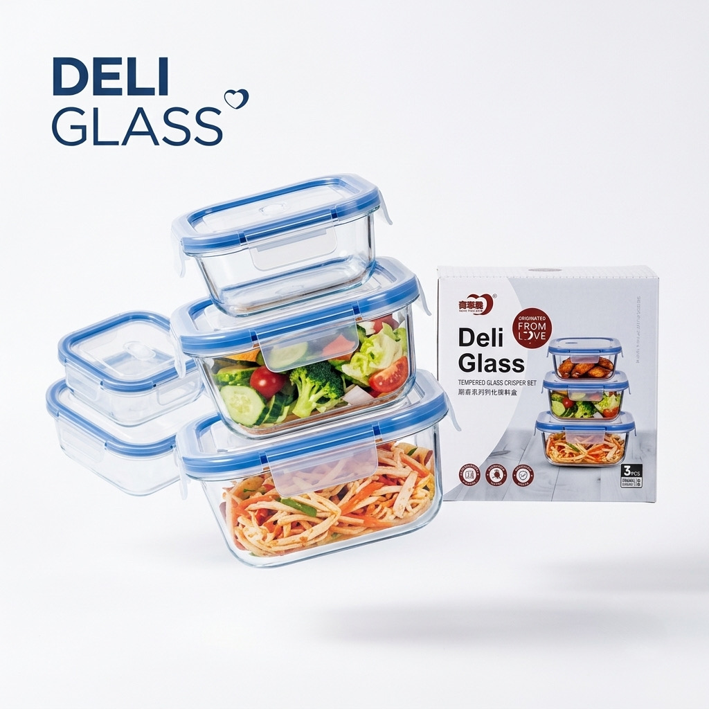 Bộ 3 Hộp Thủy Tinh Cường Lực Đựng Thực Phẩm DELI GLASS (360ml - 630ml - 1030ml)