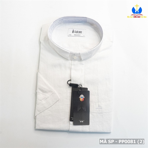 Áo sơ mi cổ côn ngắn tay size L màu trắng X 5C