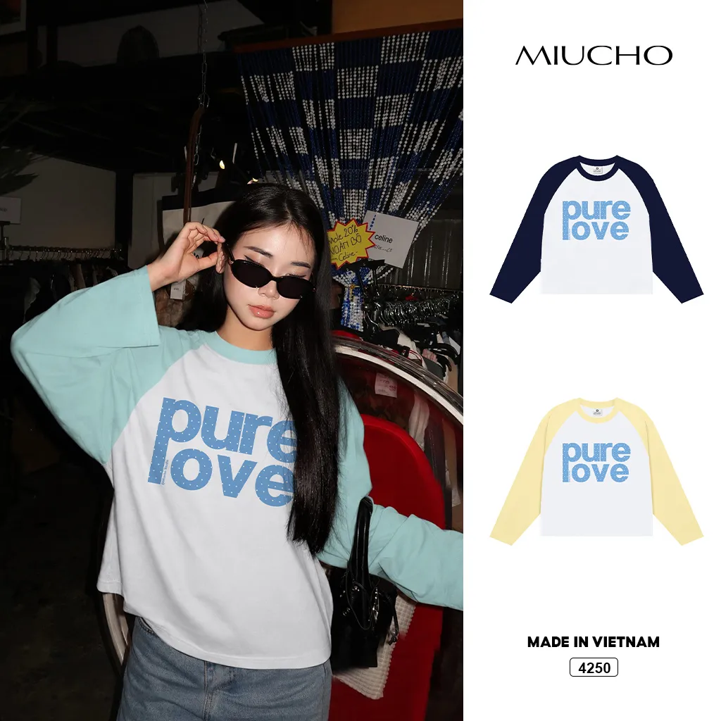 Áo thun nữ tay dài form boxy phối raglan Pure love Miucho 4250