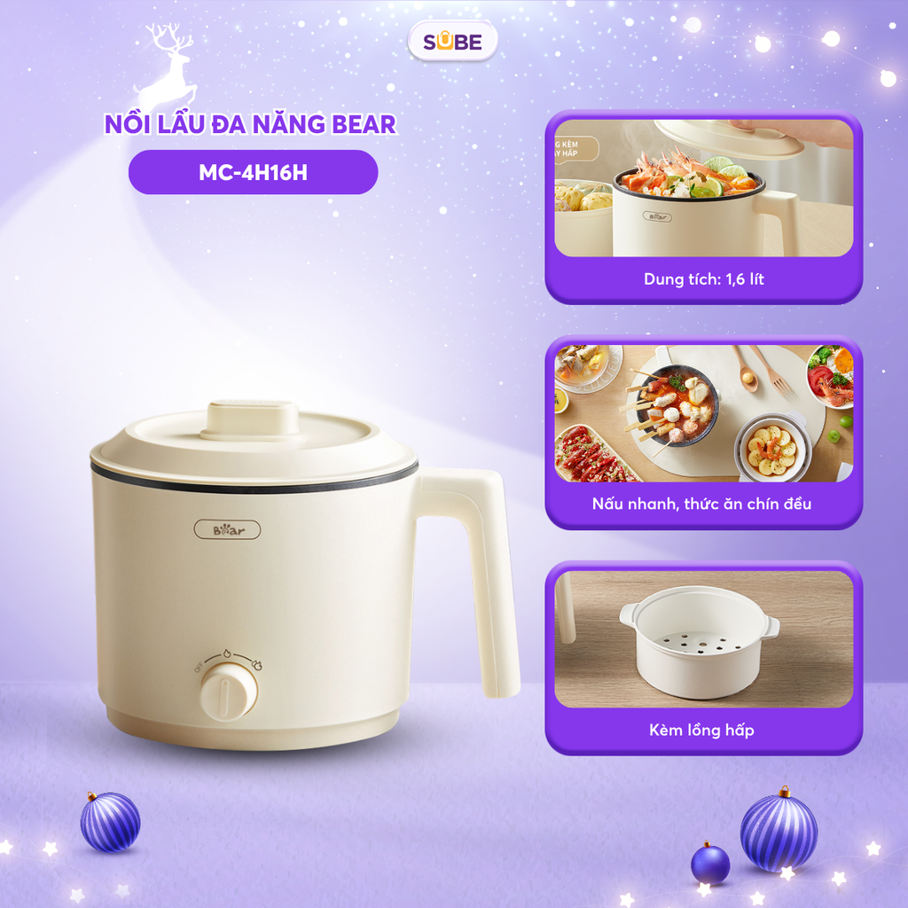 Nồi Điện Đa Năng Bear MC-4H16H 1.2L Chính Hãng, Chống Dính