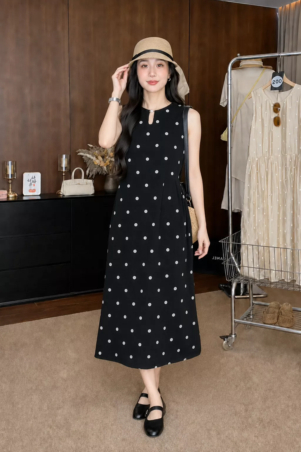 MV123 - Đầm Đen Chấm Bi Dáng Xòe Thanh Lịch_thumbnail_3