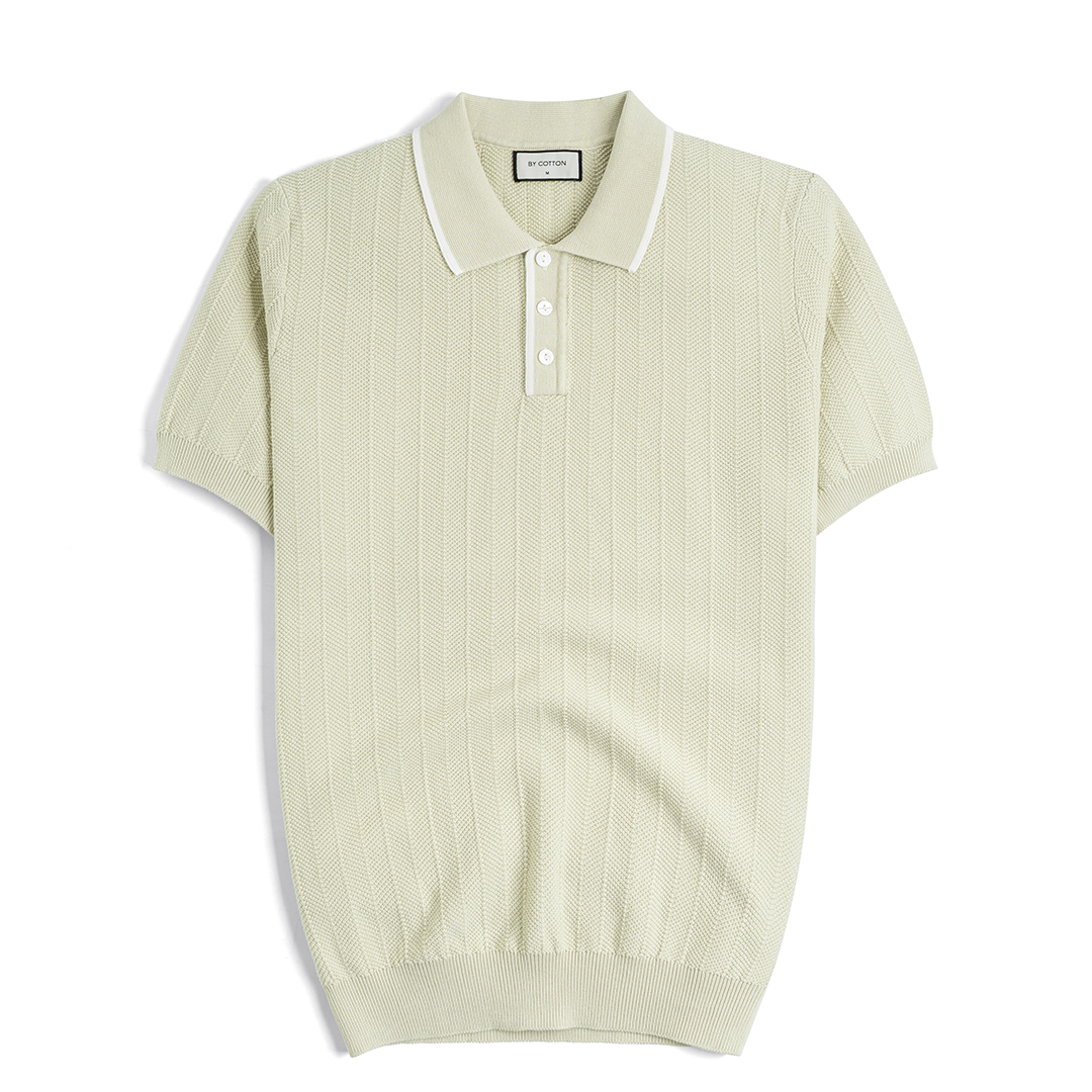 Polo Dệt Kim Herringbone Phối Viền Cổ