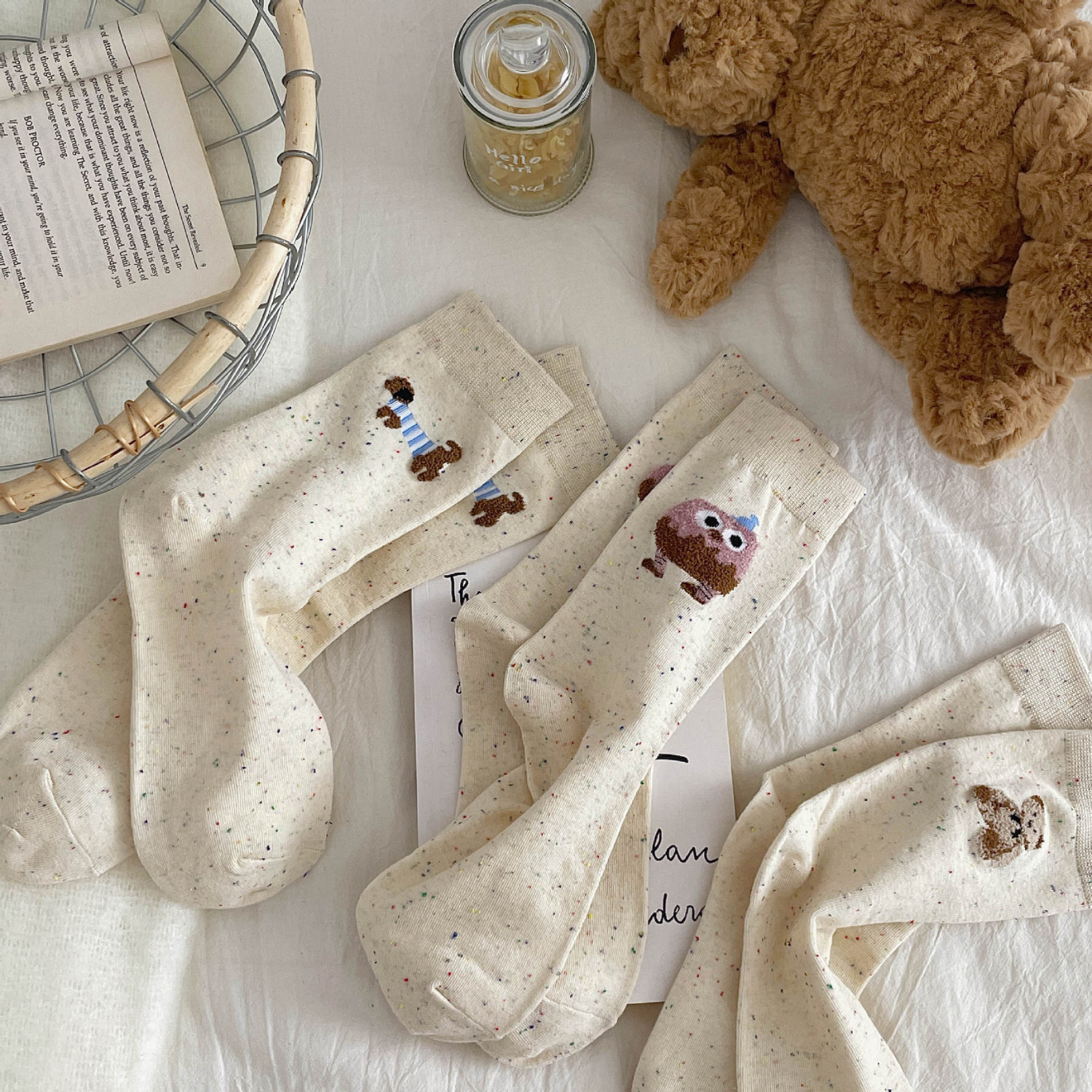 Set 5 đôi tất cao cổ nữ họa tiết thú cưng dễ thương GOMTAT, vớ chân cute chất cotton mềm mịn, co dãn – JIN-2516_thumbnail_3