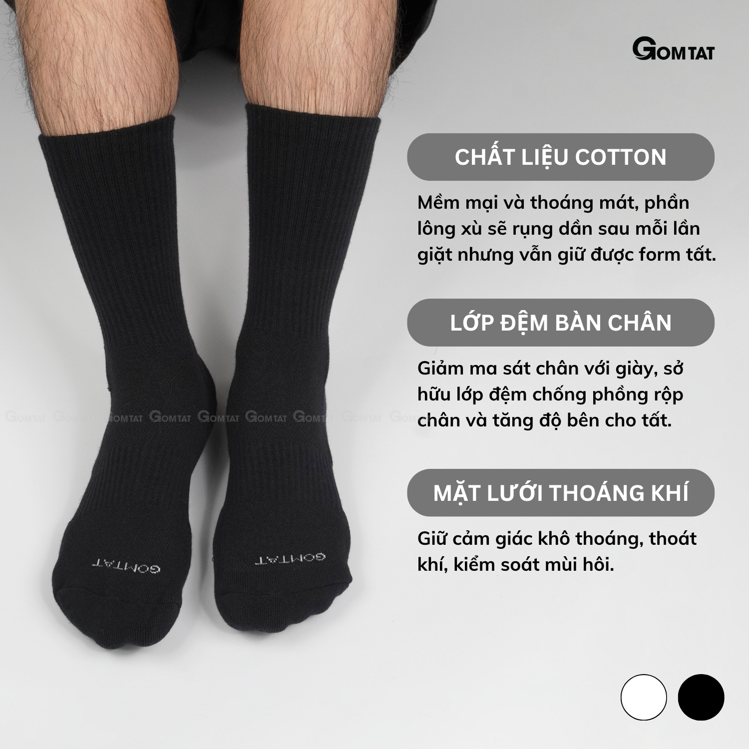Combo tất trơn nam nữ GOMTAT có đệm xù êm chân, sợi cotton dày dặn, khử mùi kháng khuẩn - STA-5009_thumbnail_3