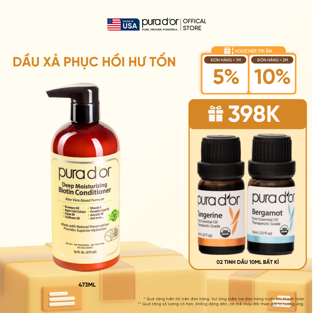 Dầu Xả Biotin Pura D'or Deep Moisturizing Giúp Dưỡng Ẩm Chuyên Sâu 473ml
