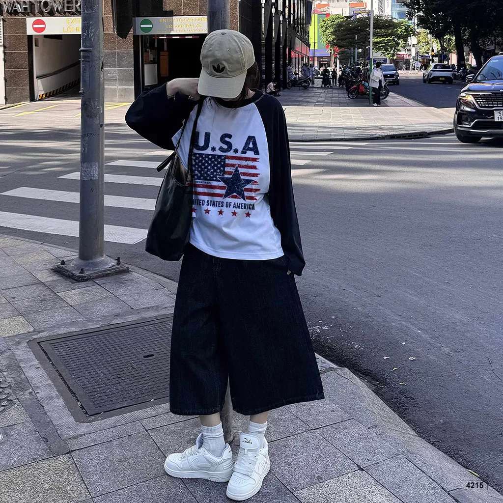 Áo thun boxy tay dài phối raglan chất đường phố Miucho 4215_thumbnail_3