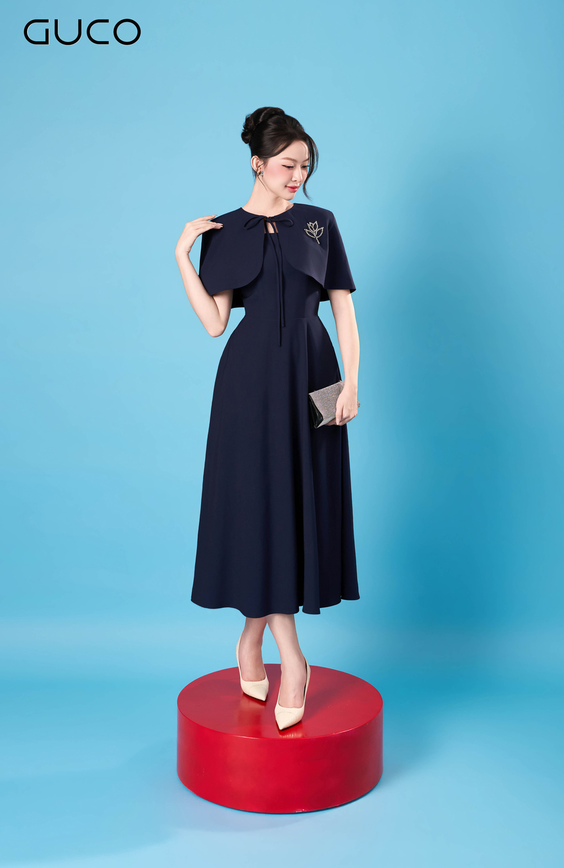 Đầm Xòe Navy Áo Choàng Đính Đá Sapphire - 5162_thumbnail_2