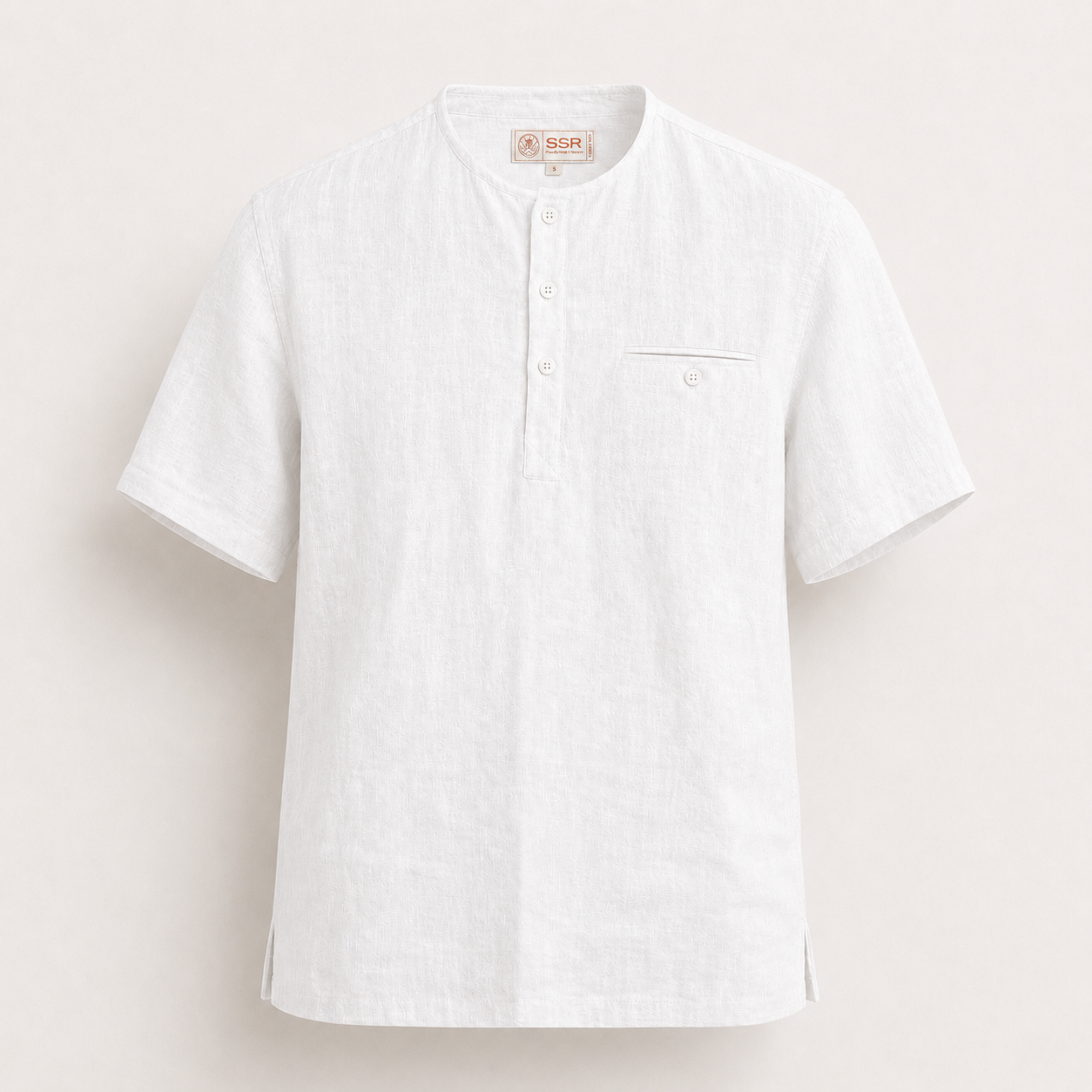 100% PREMIUM LINEN - ÁO CỔ TRÒN NẸP TRỤ - Vạt Ngang Túi Ngực