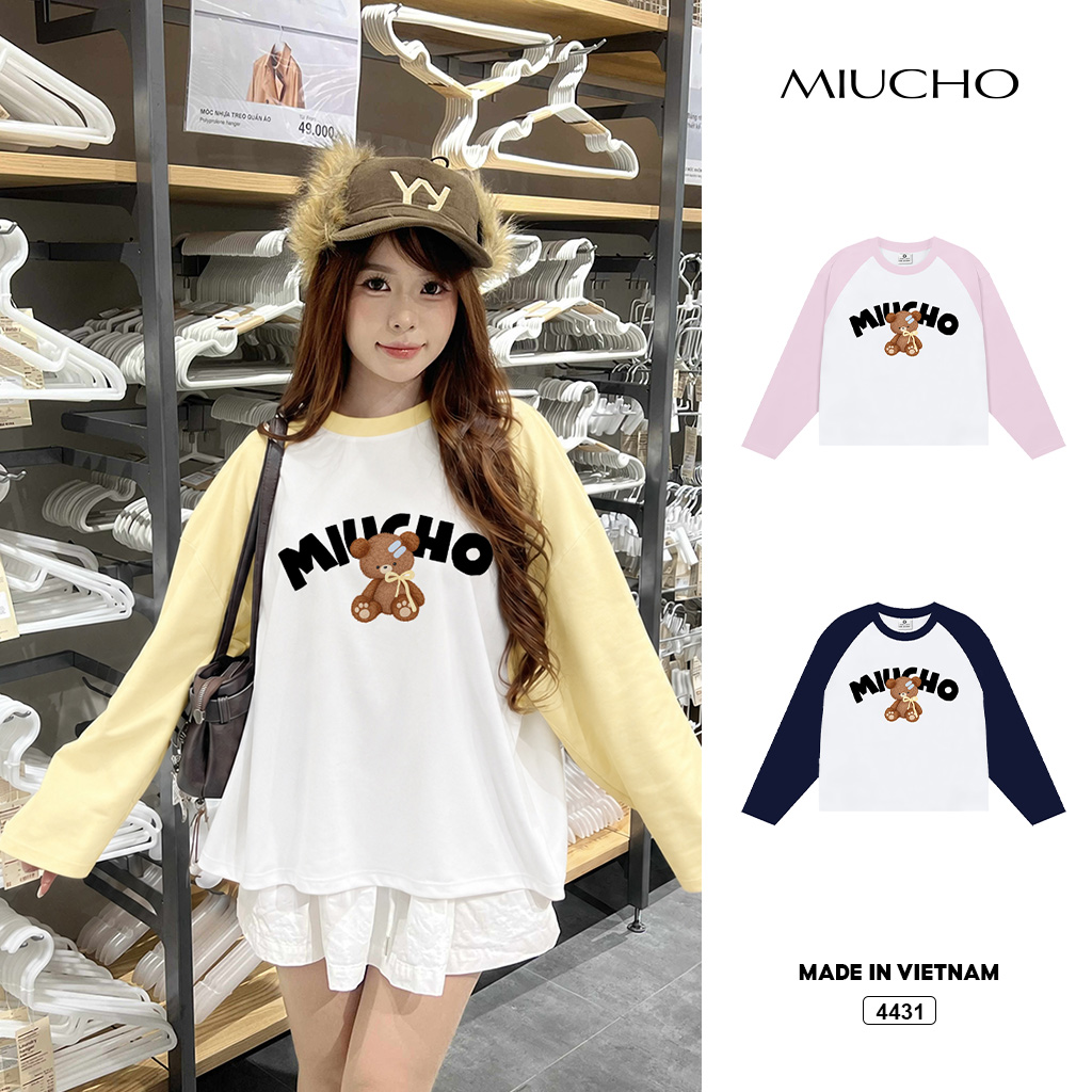 Áo thun tay dài form boxy gấu raglan Miucho 4431