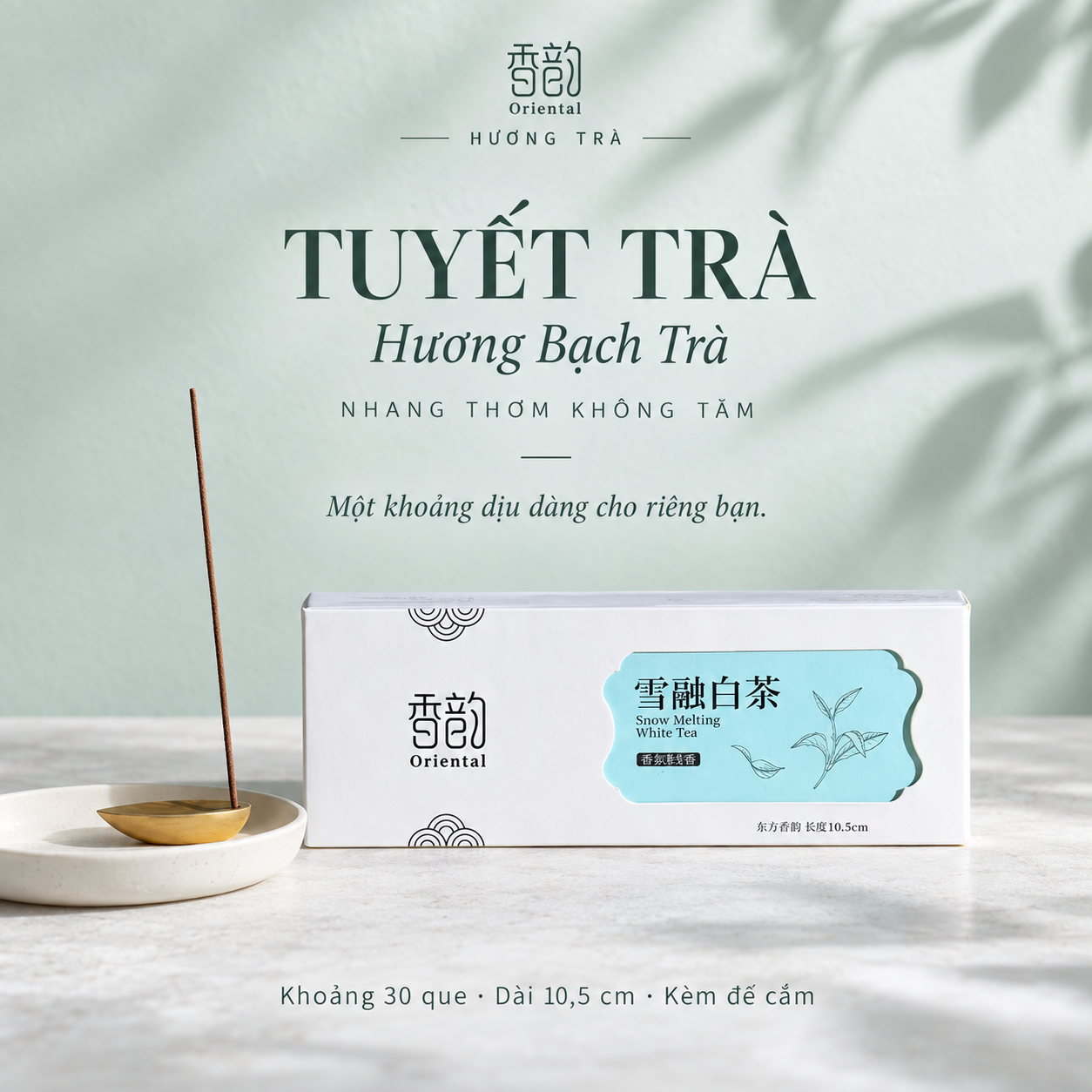 Tuyết Trà - Nhang thơm không tăm Oriental hương Bạch Trà, 30 que, tặng đế cắm_thumbnail_0