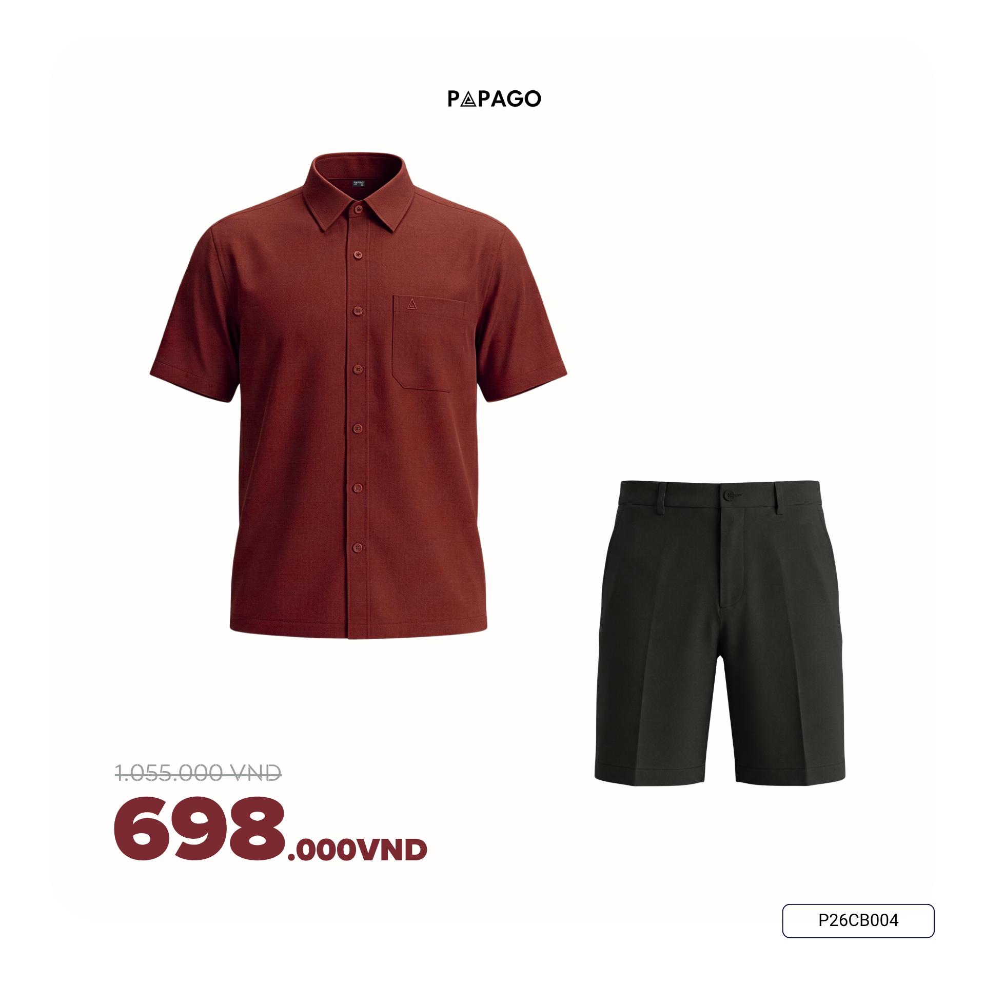 [Tặng Áo] Combo Áo Sơ Mi Nam Tay Ngắn Trơn Đơn Giản & Quần Short Vải Poly Trung Niên PAPAGO - P26CB005_thumbnail_3
