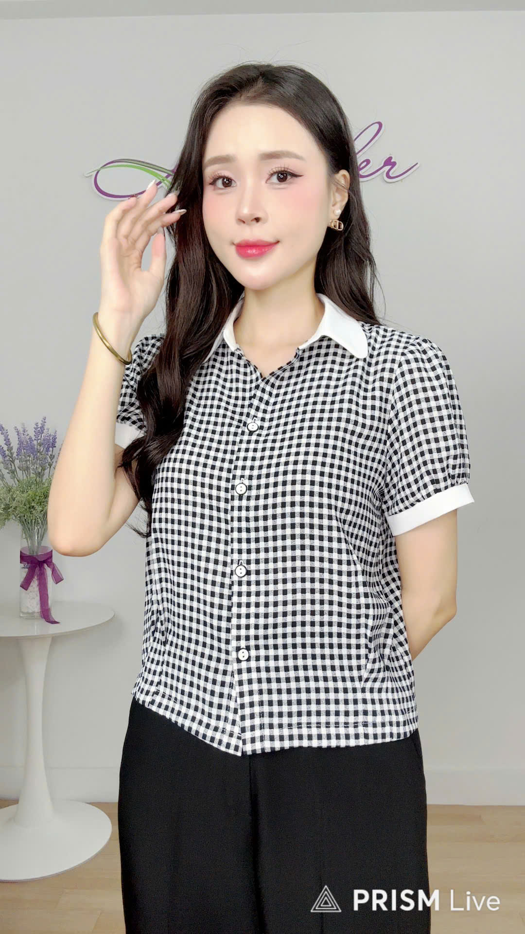 Áo sơ mi kẻ nhí phối cổ