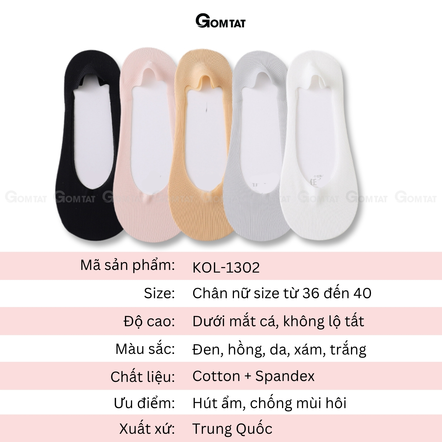 Combo tất đi giày lười nữ GOMTAT, có đệm silicon chống tuột gót, chất liệu cotton êm chân - KOL-1302_thumbnail_7