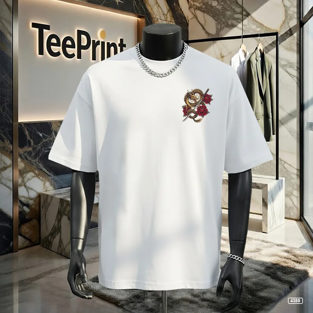 Áo thun nam dragon rose form rộng TeePrint 4388