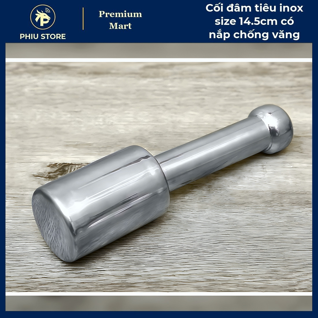 Cối Chày Đâm Tiêu - Cối Đâm Tiêu Inox Size 14.5cm có Nắp Chống Văng, Cối Giã Cua Inox - PHIU STORE_thumbnail_1