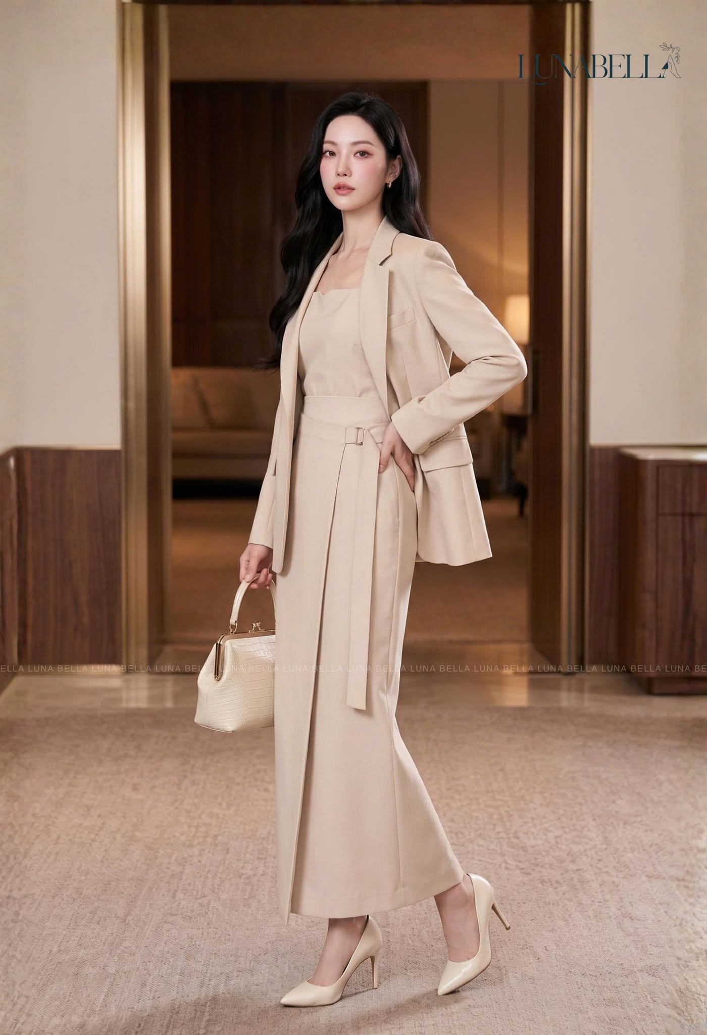 Set blazer 3 chi tiết NARA màu BE_thumbnail_2