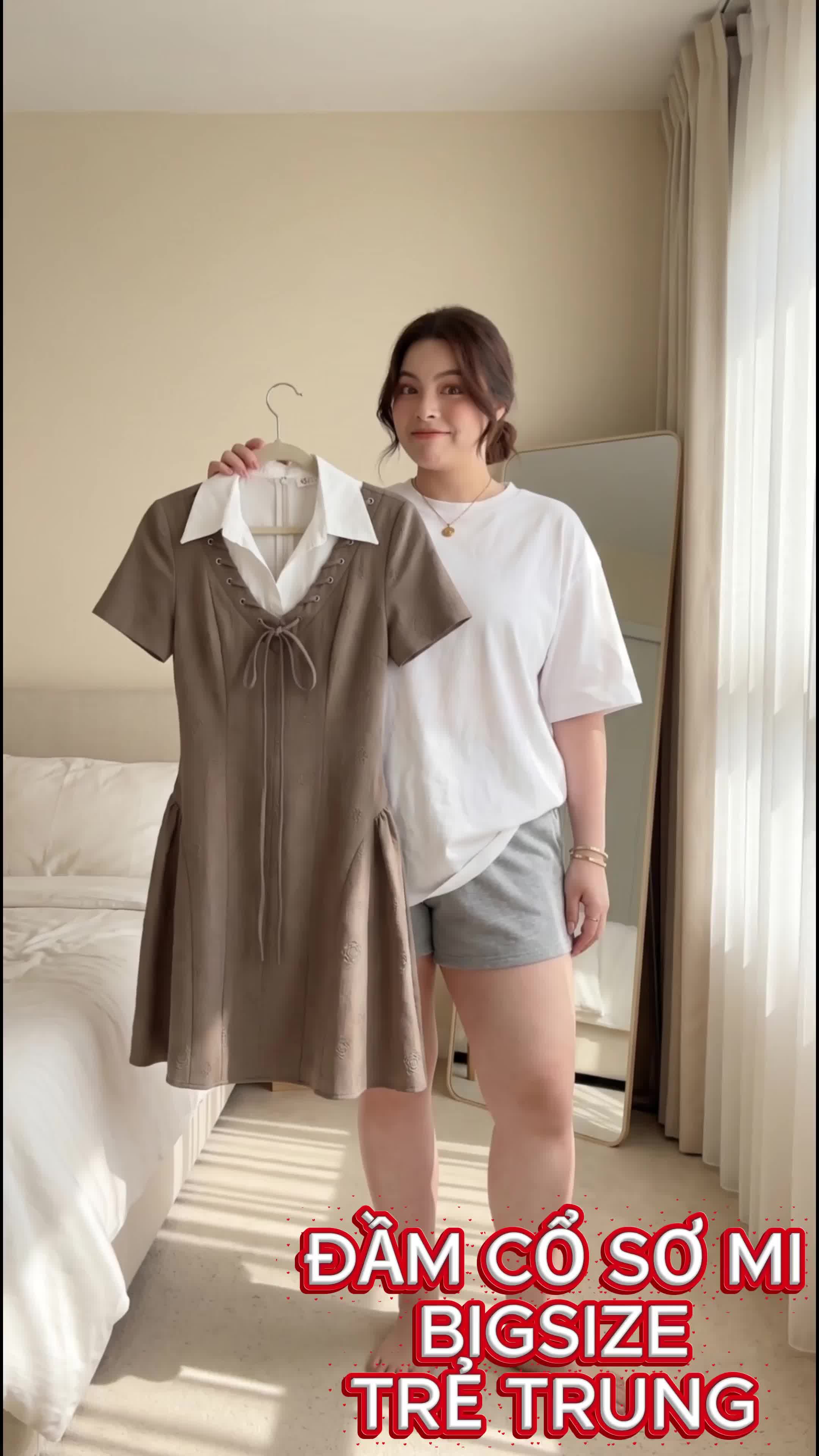 Mặc thử Đầm Cổ Sơ Mi Dáng A Phồng DA153