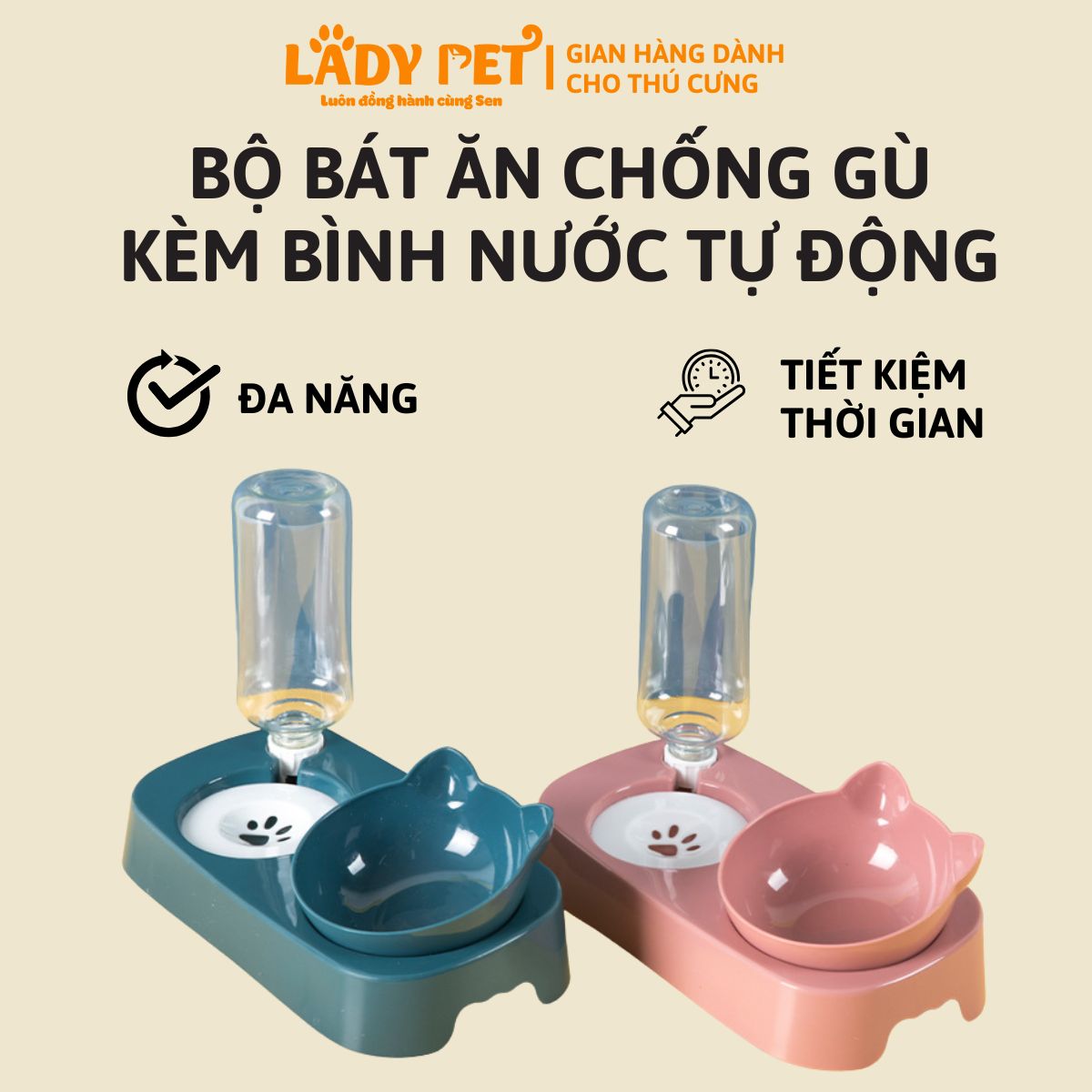 Bát ăn chống gù kèm bình nước tự động