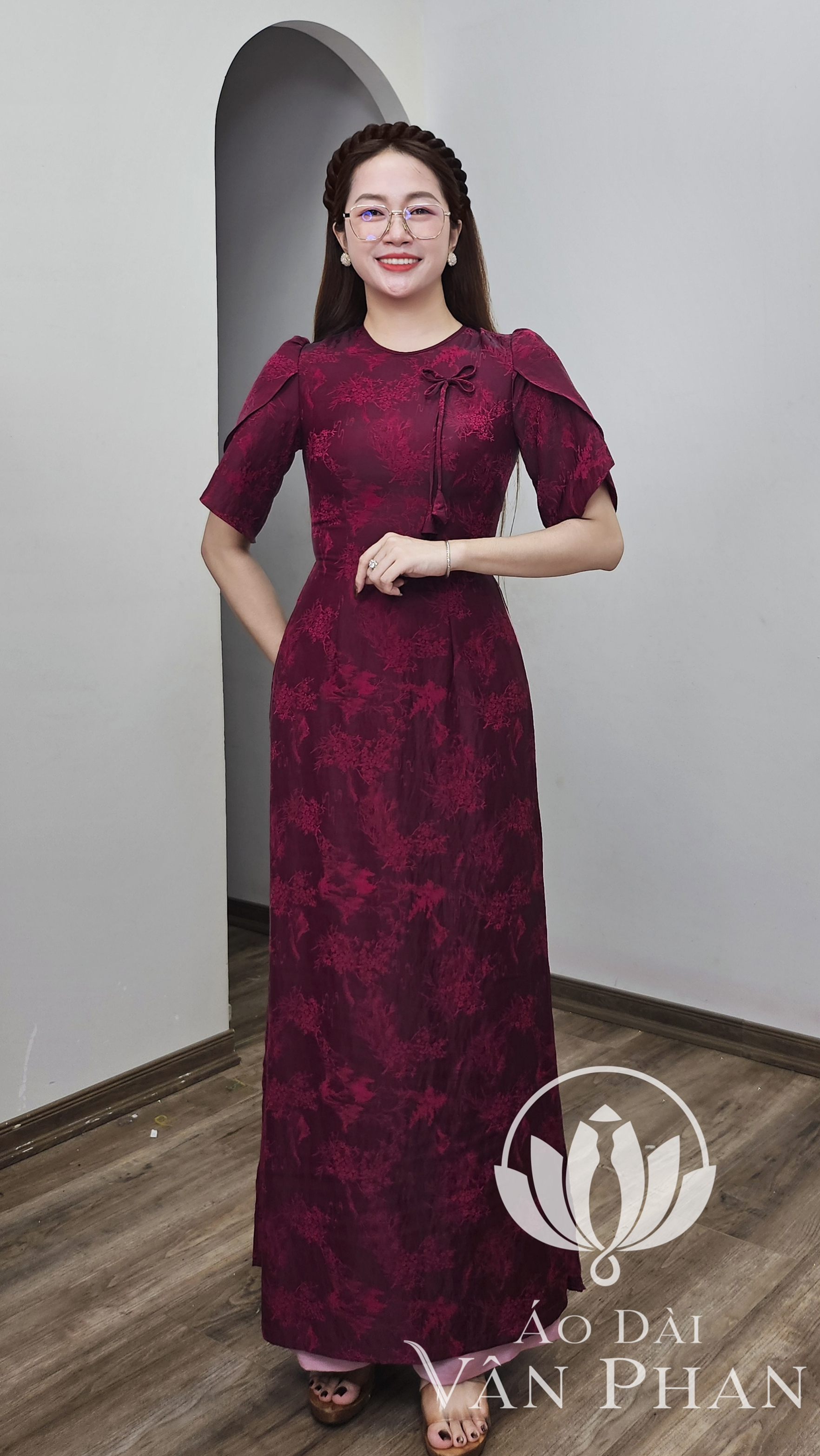 A3283 áo dài cổ khít tay búp sen tơ tằm tím nho_thumbnail_1