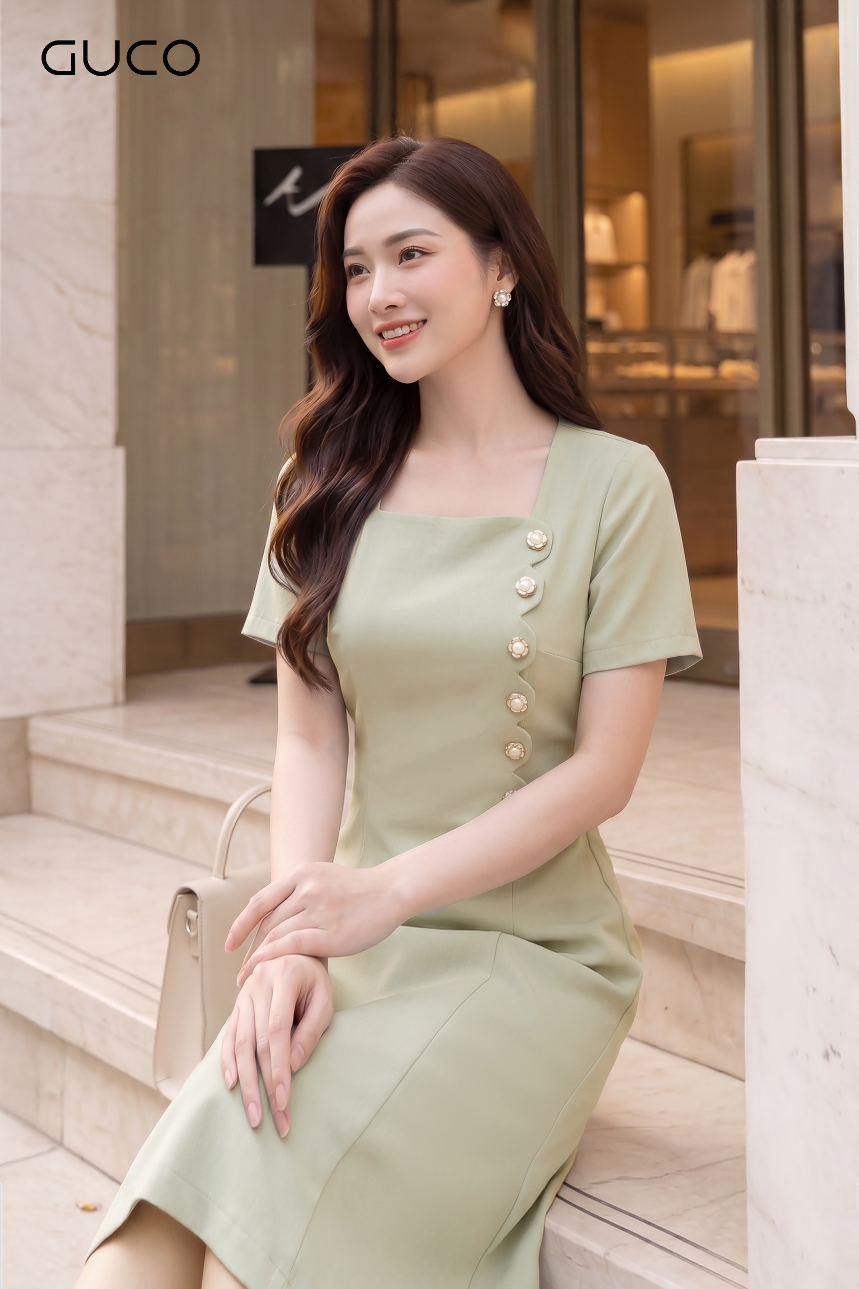 Đầm Xanh Dáng A Đính Nút_thumbnail_1