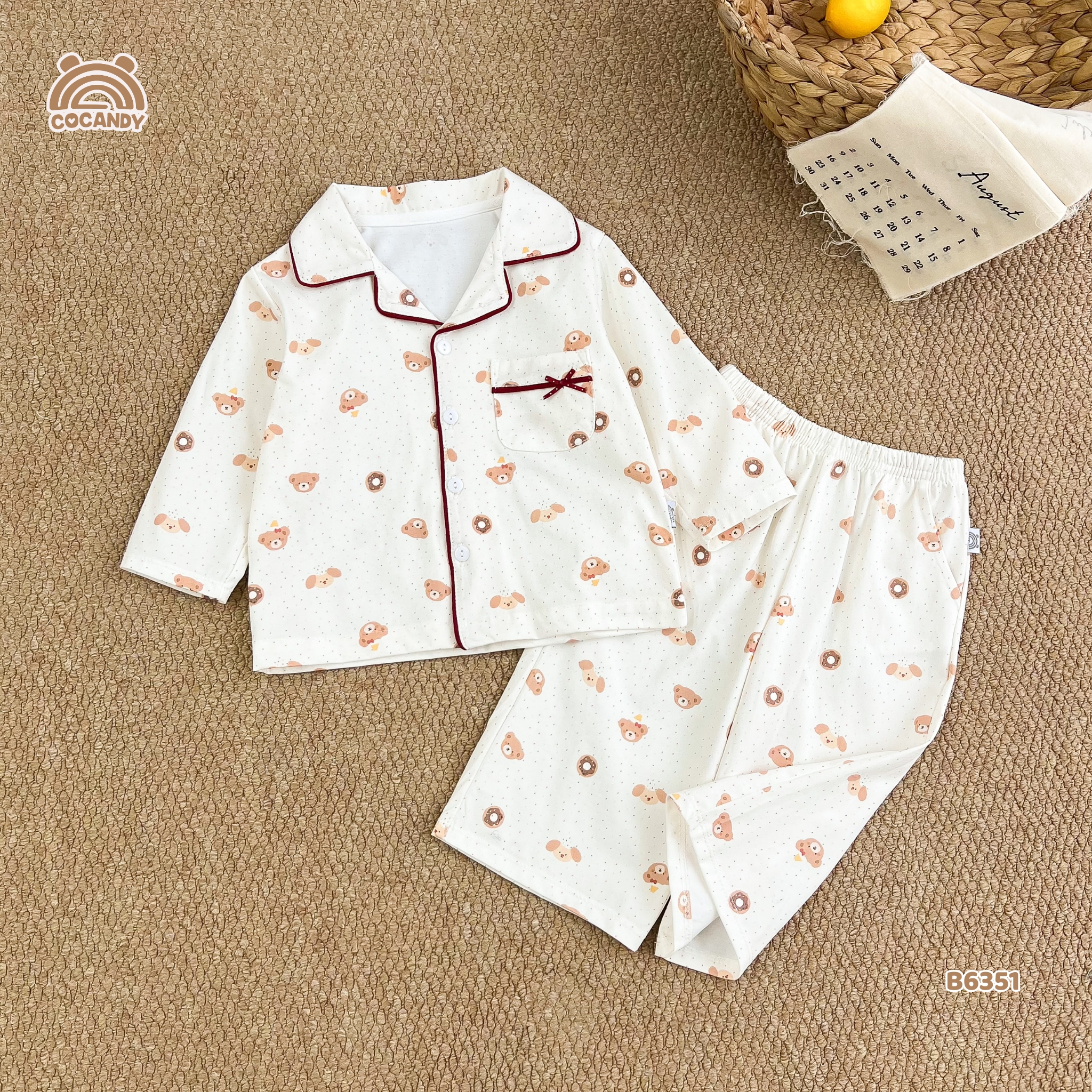 Bộ dài pijama TRẮNG gấu nâu viền đỏ_thumbnail_8