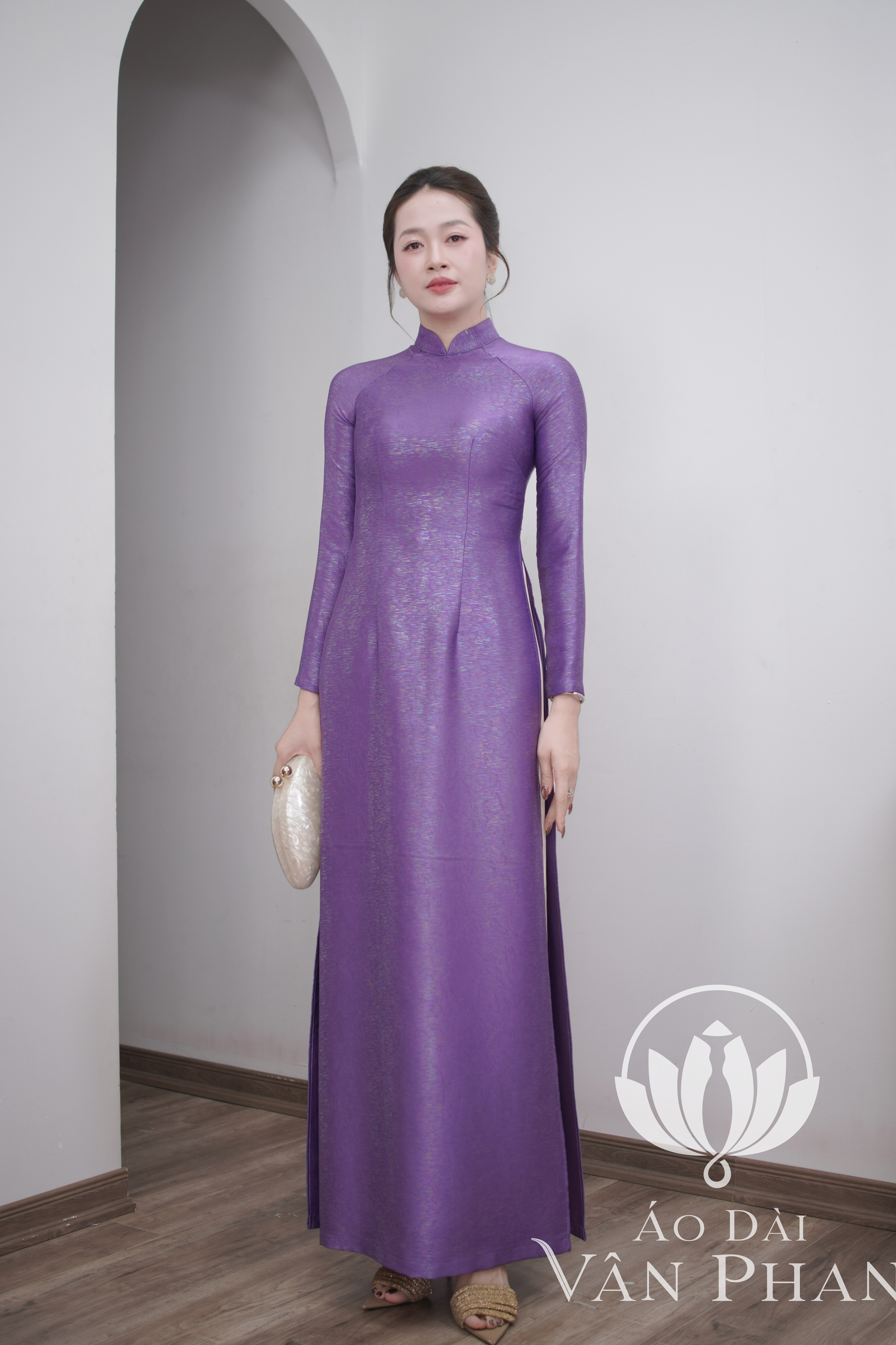 A3255 áo dài cổ 3p tay dài truyền thống dubai sao băng màu tím_thumbnail_2