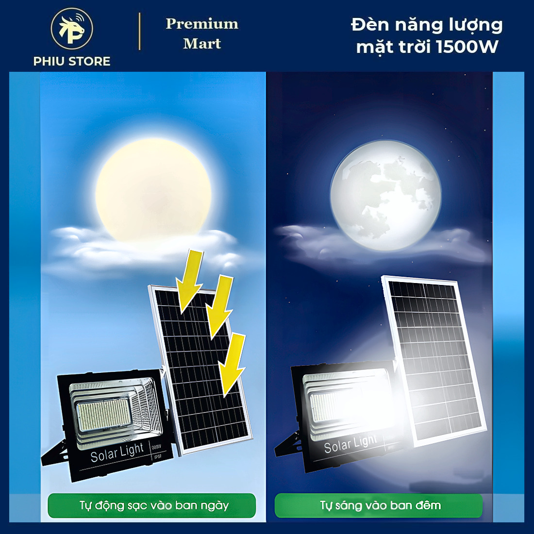 Đèn năng lượng mặt trời, đèn pha năng lượng mặt trời 1500W, đèn NLMT có điều khiển, tấm pin rời, chống nước IP68, PHIU STORE_thumbnail_4