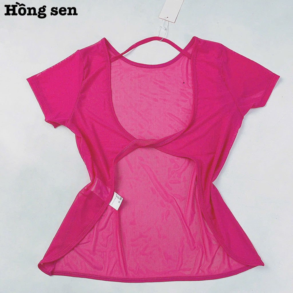 Áo Tanktop Thể Thao Nữ Tay Ngắn Hở Lưng Form Rộng Vải Lưới Mè Thoáng Khí Nhanh Khô_thumbnail_2