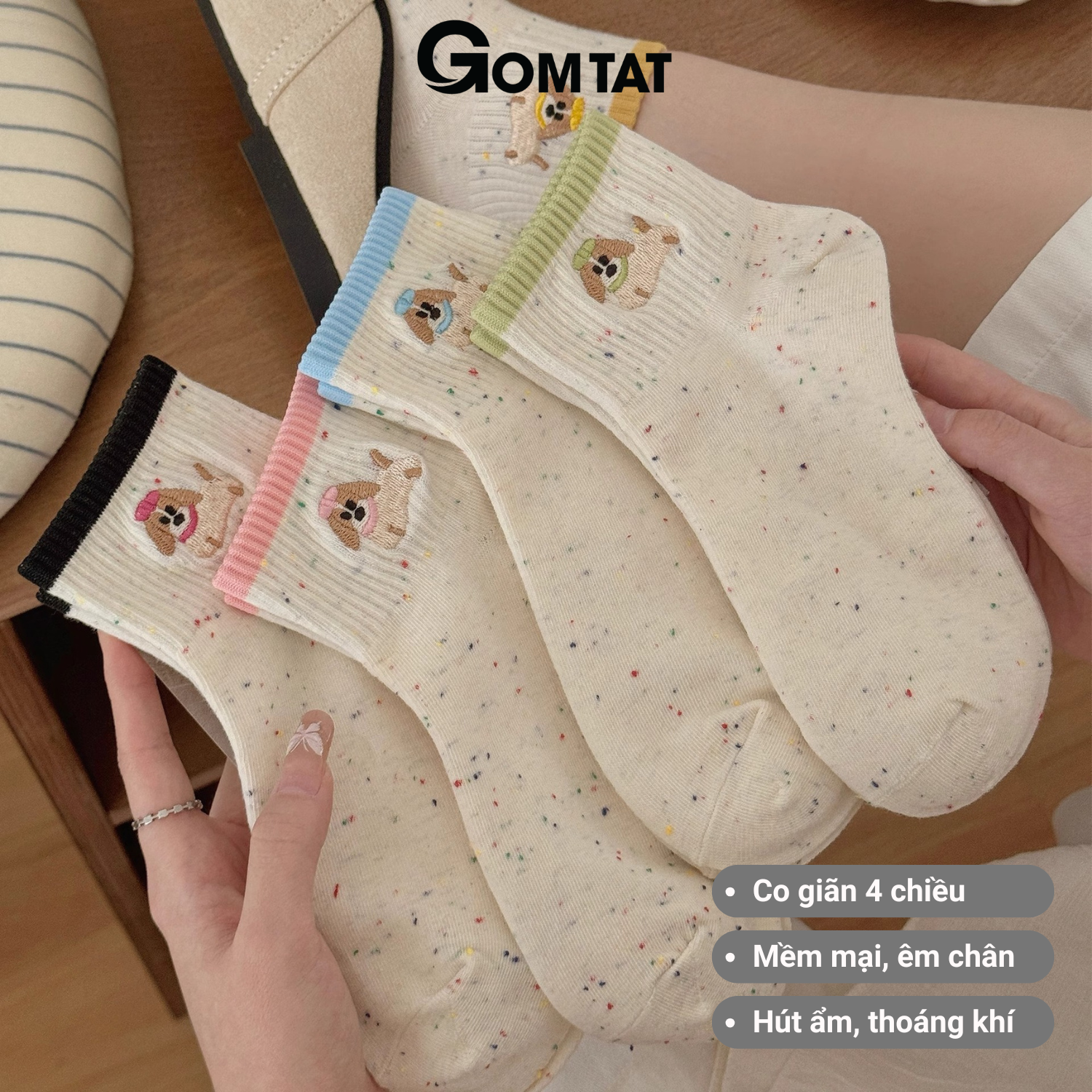 Set 5 đôi tất nữ cổ ngắn họa tiết cún GOMTAT, chất liệu cotton cao cấp mềm mịn, hút ẩm thoáng khí - ZFK-A003_thumbnail_4