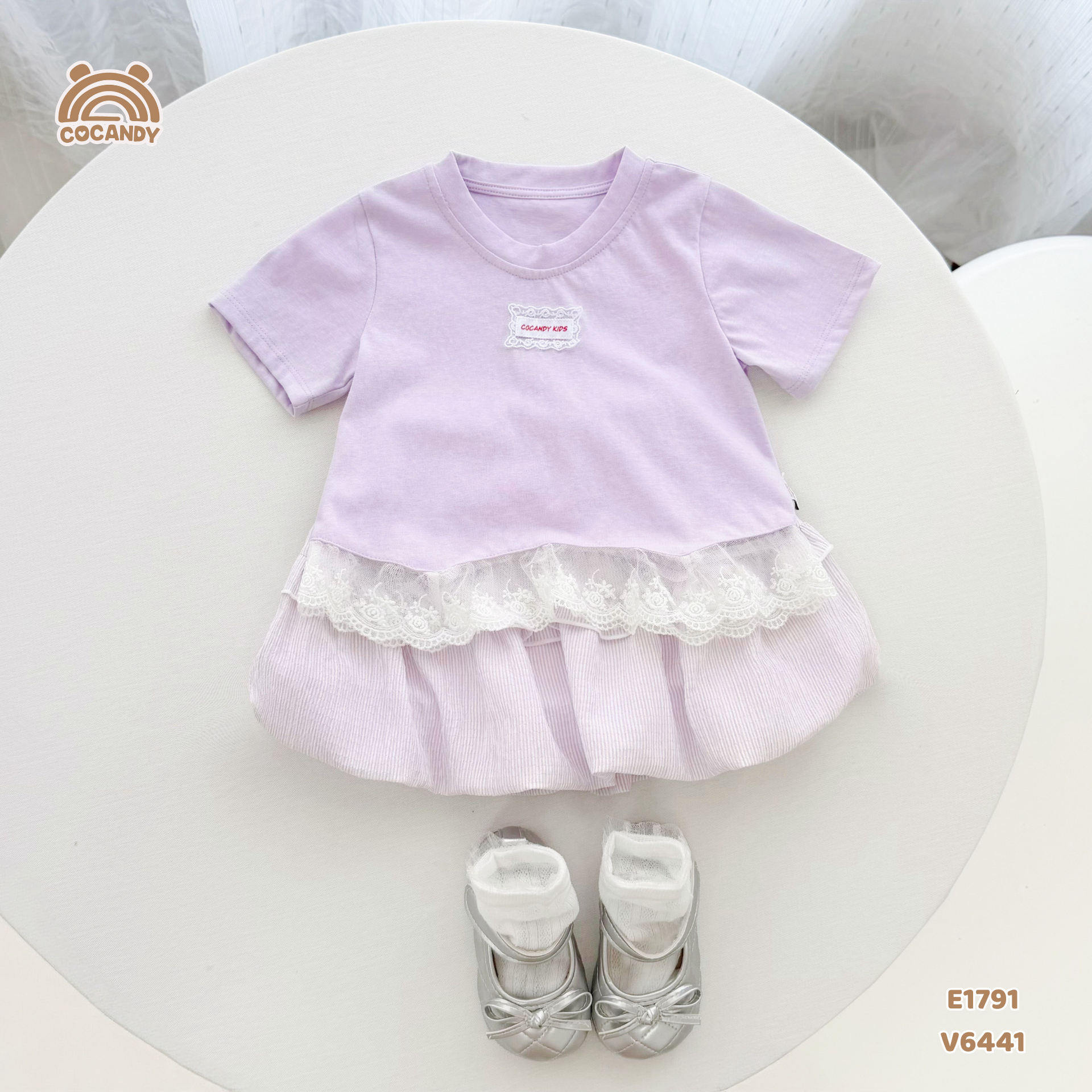 Áo cộc cotton TÍM phối bèo ren gấu_thumbnail_0