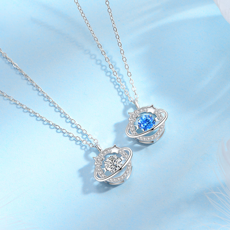 Dây Chuyền Hành Tinh Bạc S925 Đính Đá Quý Zircon Xinh Xắn HTT194X Xanh - Trắng_thumbnail_2