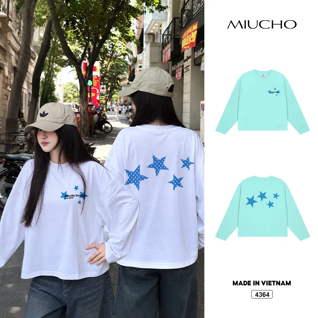 Áo thun nữ form boxy tay dài Hàn Quốc Miucho 4364