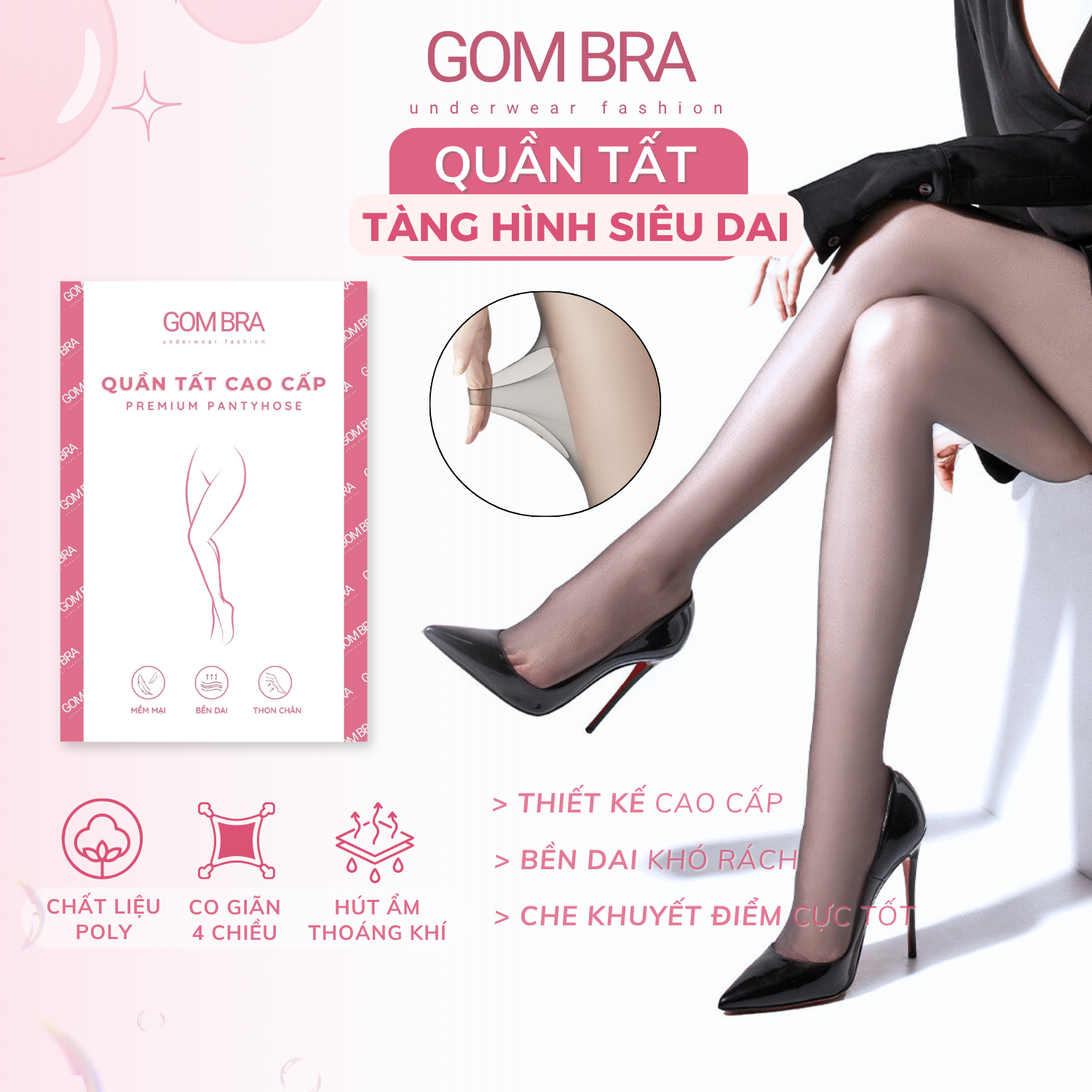 Quần tất lưới tàng hình siêu dai Gom Bra cao cấp, quần vớ nữ chất poly mềm mịn, co dãn thon chân - KAVE-1022