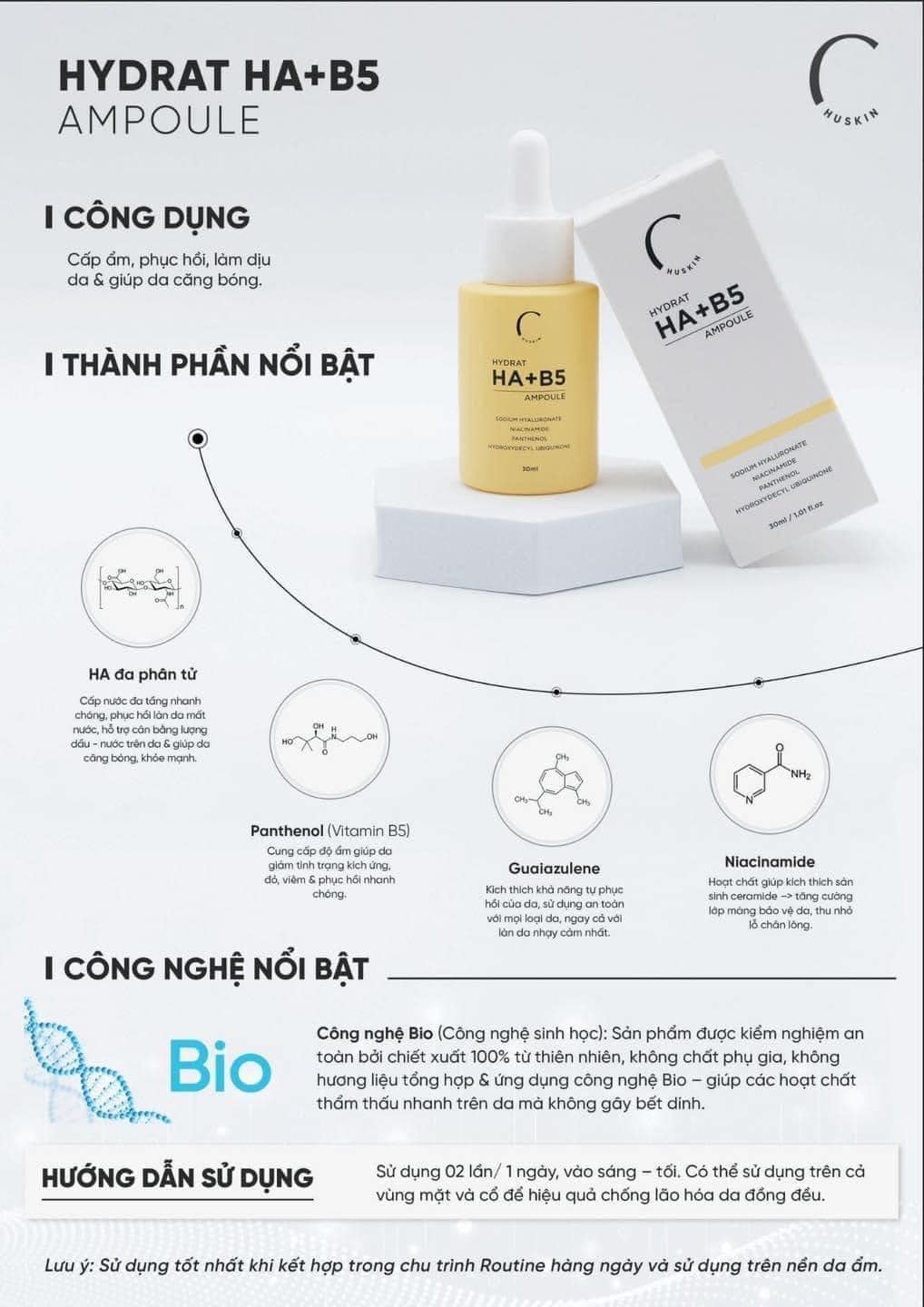 MP0111 - Sản phẩm dưỡng da, giúp làm sáng da, làm giảm nếp nhăn trên da (HUSKIN HYDRAT HA+B5 AMPOULE),dung tích:30ml,hiệu: HUSKIN