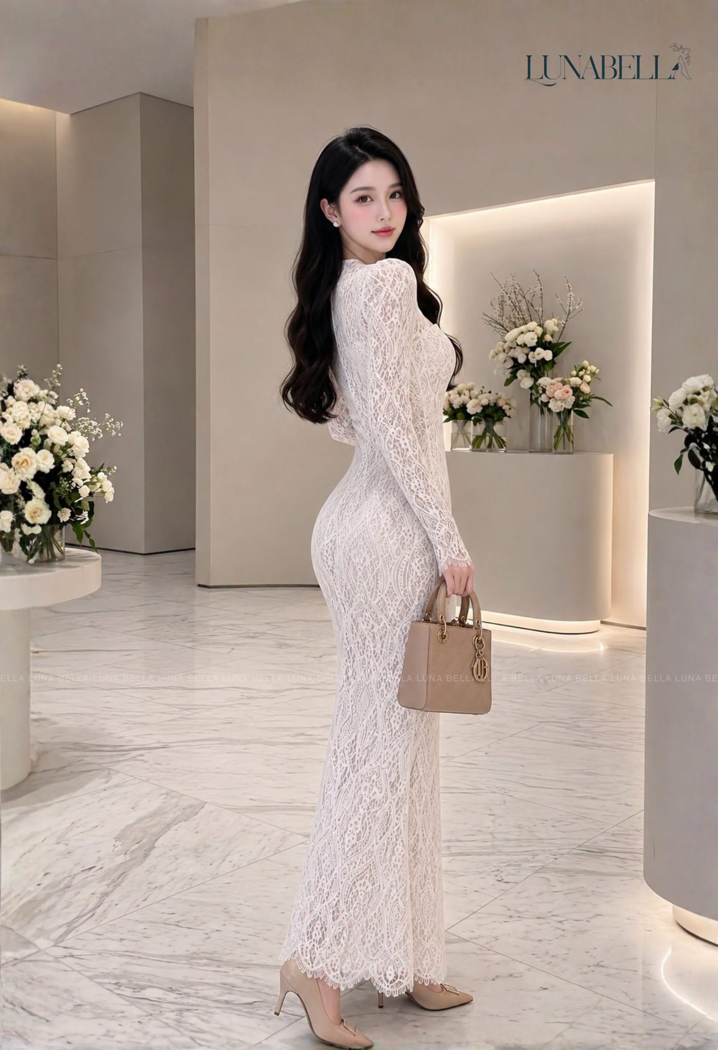 Váy ren đuôi cá dài MANDY màu KEM_thumbnail_2