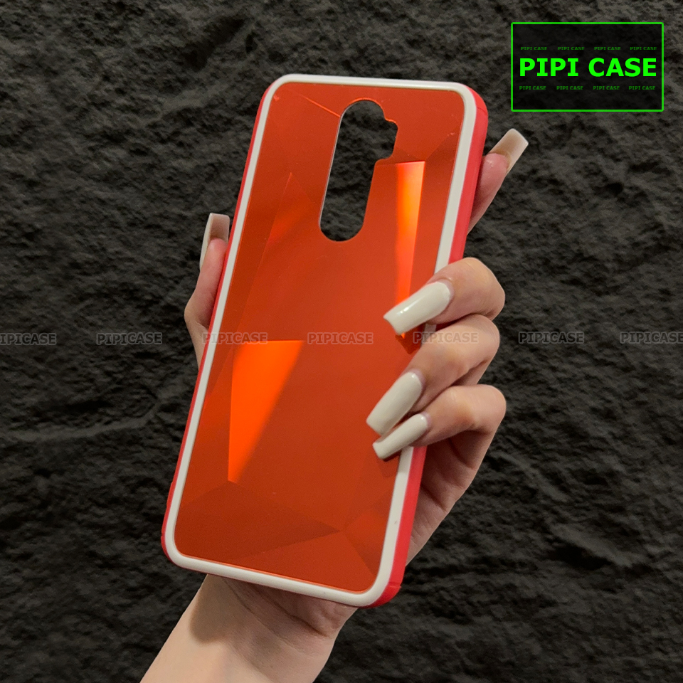 Ốp Lưng Oppo A5 2020 / A9 2020 - Kim Cương 6D - Đỏ Viền Trắng