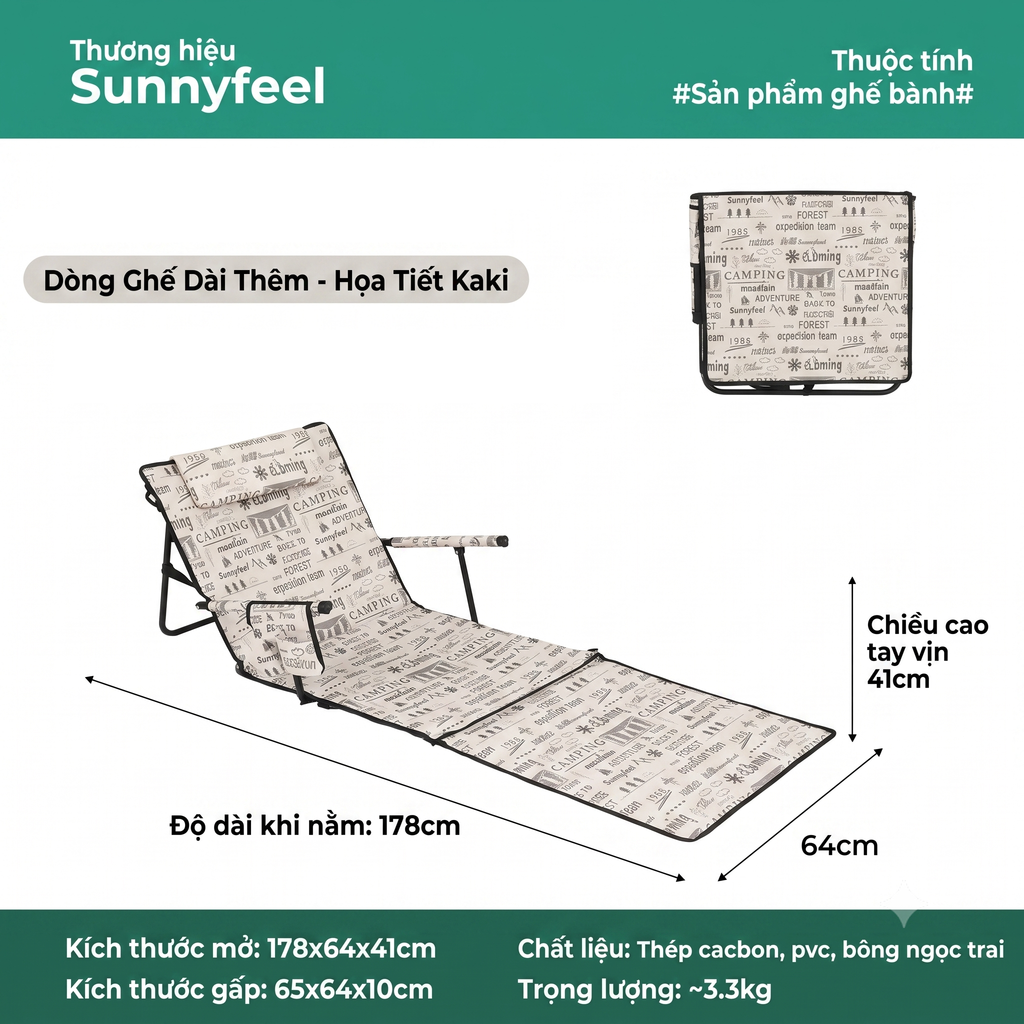 Ghế Bệt Tựa Lưng Gấp Gọn Sunnyfeel Bản Dài – Dã Ngoại Đa Năng_thumbnail_3